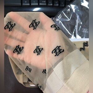 Lux Logo Words FF Print Nylon Women’s Pantyhose Stretchy Charcoal Black Print